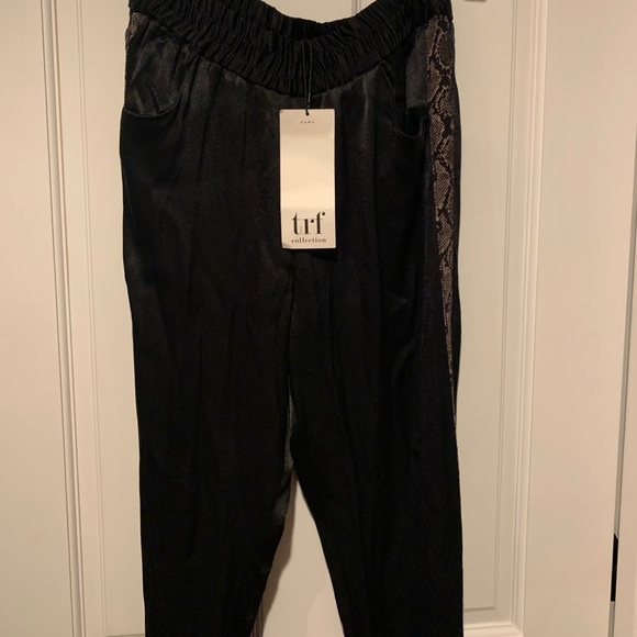 Satin Black Zara Joggers with Snakeskin Stripe - Picture 2 of 4
